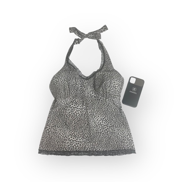 new Papillon Blanc 🝮 Bustier Halter Top 🝮 Eyelash Lace Trim 🝮 Leopard 🝮 L - Picture 2 of 16